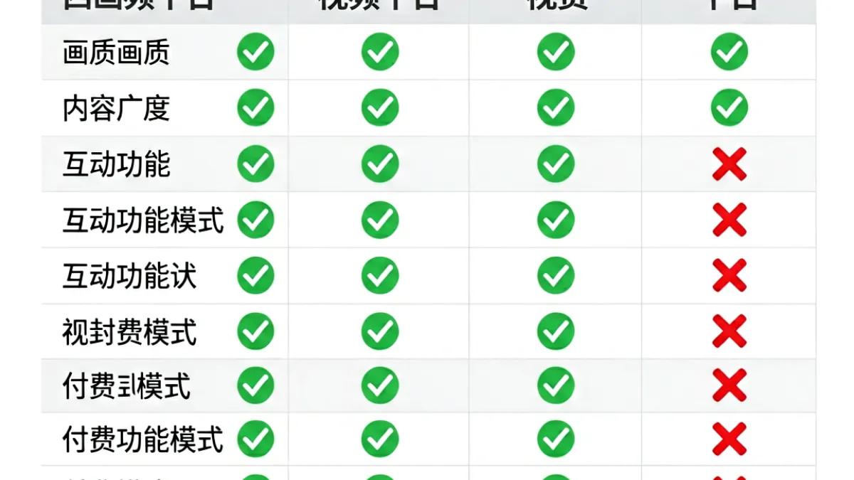 红桃视频平台对比页面截图，表格并列展示多个视频平台的核心功能指标