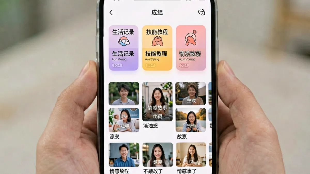 红桃视频内容分类页面截图，展示多个垂直内容标签与封面缩略图排列